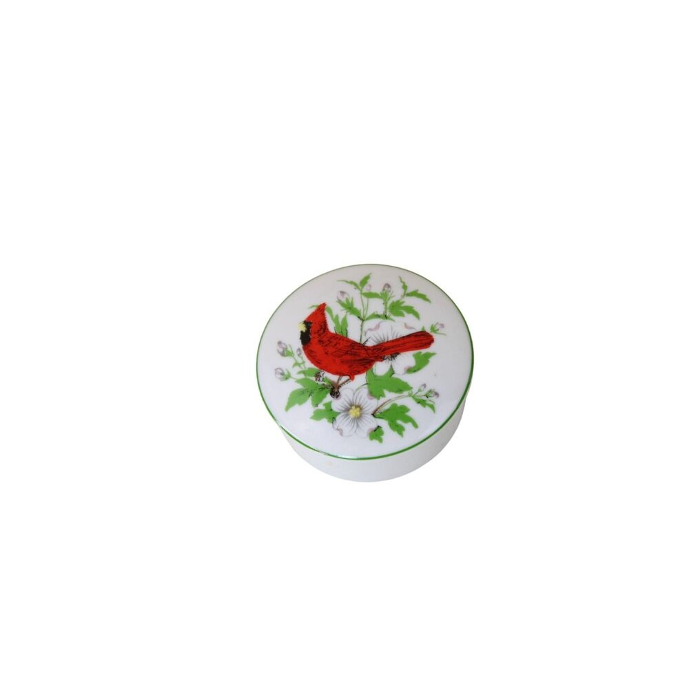 Leart Cardinal Trinket Box Red Bird Round Vintage Brazil 91716